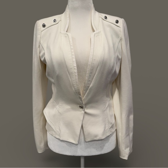 White House Black Market Ivory Military Jacket Silver Buttons Size 10 - Picture 2 of 7